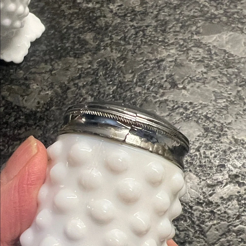 Vintage Fenton White Hobnail Milk Glass Salt and Pepper Shakers.